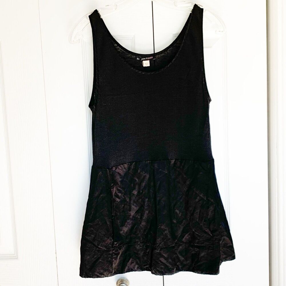 Eileen Fisher Neck Tank Top Black Metallic Small Women